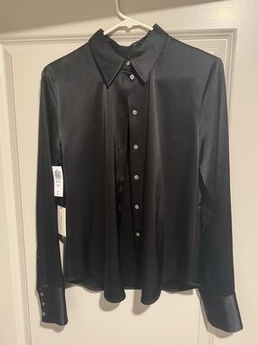 Babaton Black Satin Button-Front Blouse